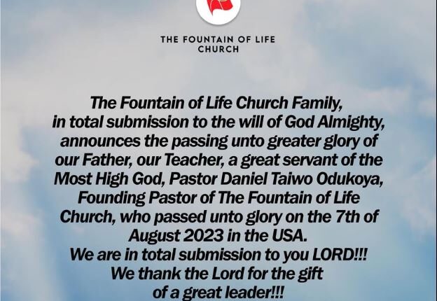 BREAKING: Pastor Taiwo Odukoya Dies in America